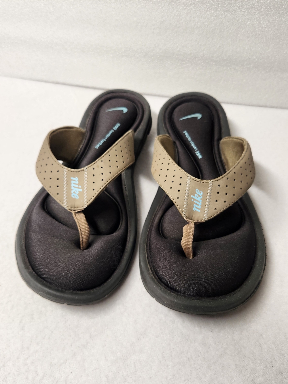 Nike Comfort Footbed Tan Black Foam Thong Sandals Flops Gorpcore Sporty Y2K 10